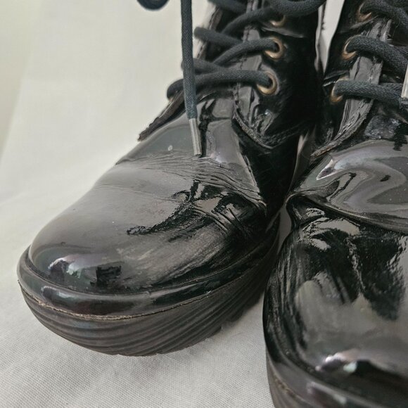 Fly London Patent Leather Lace-Up Wedge Ankle Boots - Black - 8.5 - Picture 3 of 14